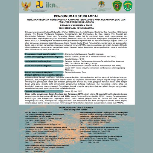 Pengumuman Studi Amdal Pembangunan IKN